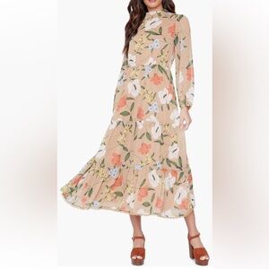 Lost + Wander Floral Long Sleeve Dress - Brown and Orange